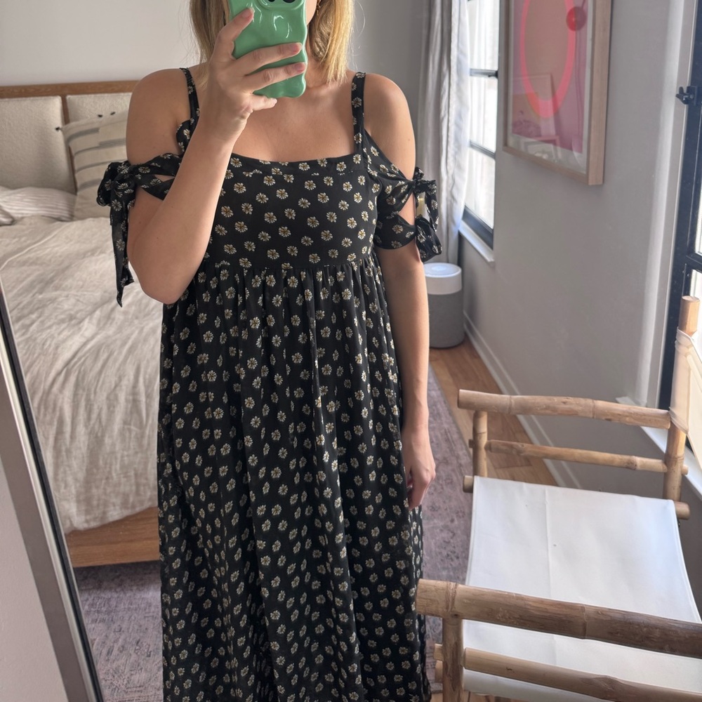 Free People Daisy print midi dress with adjustable arm bow ties